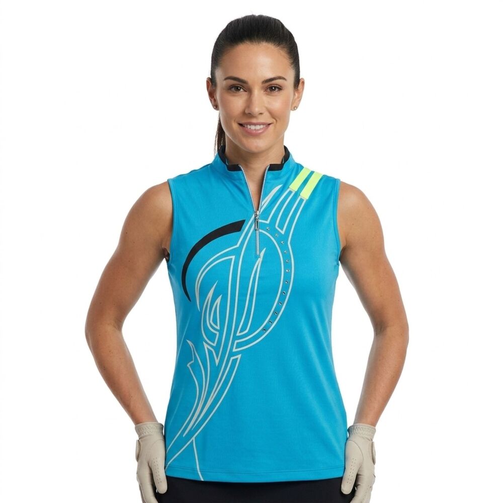 Jamie Sadock Sleeveless Golf Top - Size Small - Electric Blue & Neon‎ Graphic